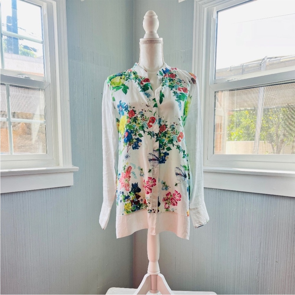 Paperwhite 100% Linen Women's Floral Button Down Shirt - Size 10